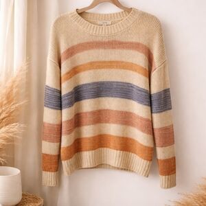 Cozy Striped Beige and Blue Sweater
